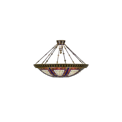 Fleur-de-lis 8 Light 45" Wide Semi-Flush Colorful Stained Glass Bowl Ceiling Fixture - Copper Vein Finish
