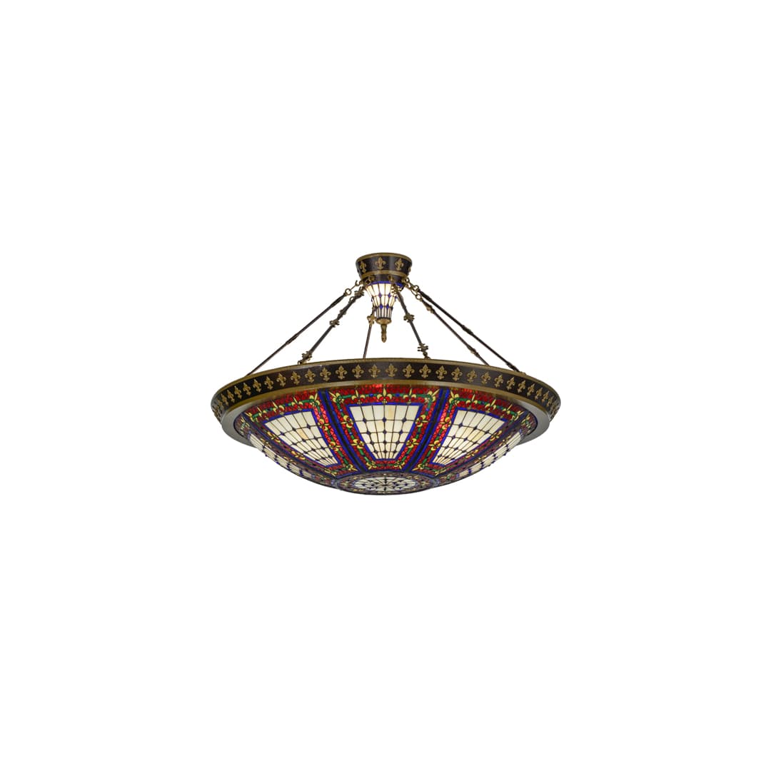 Fleur-de-lis 8 Light 45" Wide Semi-Flush Colorful Stained Glass Bowl Ceiling Fixture - Copper Vein Finish