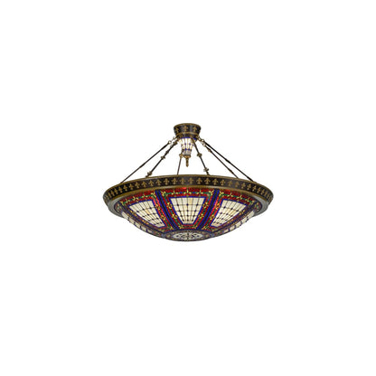 Fleur-de-lis 8 Light 45" Wide Semi-Flush Colorful Stained Glass Bowl Ceiling Fixture - Copper Vein Finish