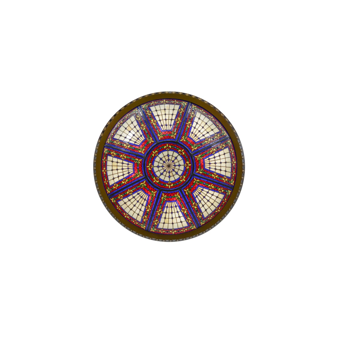 Fleur-de-lis 8 Light 45" Wide Semi-Flush Colorful Stained Glass Bowl Ceiling Fixture - Copper Vein Finish
