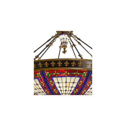Fleur-de-lis 8 Light 45" Wide Semi-Flush Colorful Stained Glass Bowl Ceiling Fixture - Copper Vein Finish