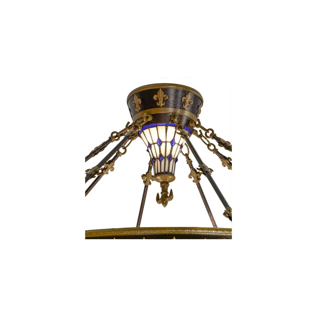 Fleur-de-lis 8 Light 45" Wide Semi-Flush Colorful Stained Glass Bowl Ceiling Fixture - Copper Vein Finish