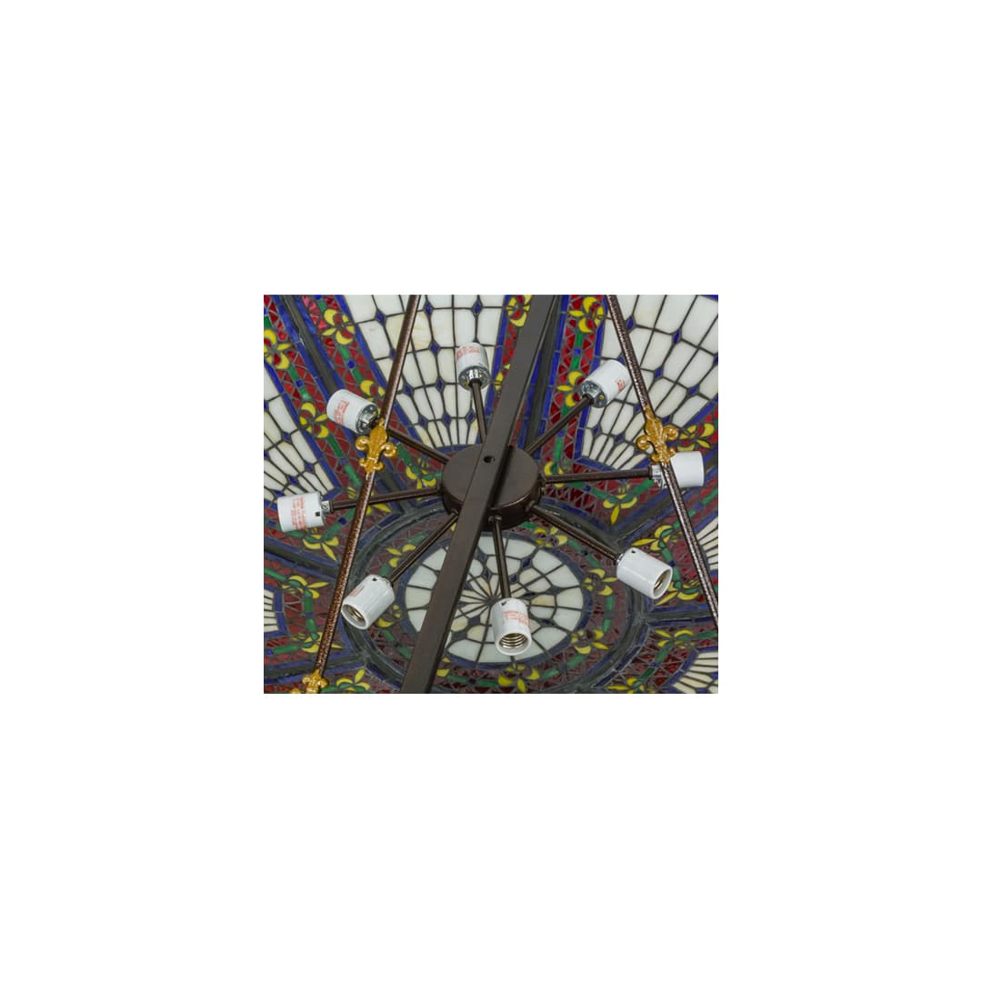 Fleur-de-lis 8 Light 45" Wide Semi-Flush Colorful Stained Glass Bowl Ceiling Fixture - Copper Vein Finish