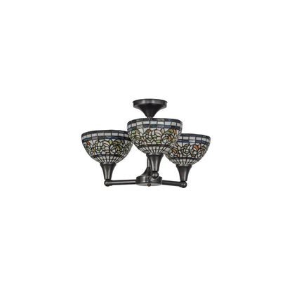 Tiffany Turning Leaf 3 Light 22" Wide Semi-Flush Ceiling Fixture