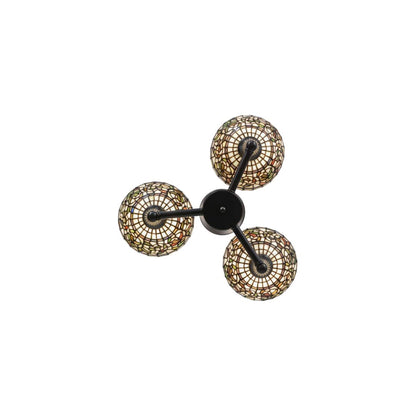 Tiffany Turning Leaf 3 Light 22" Wide Semi-Flush Ceiling Fixture