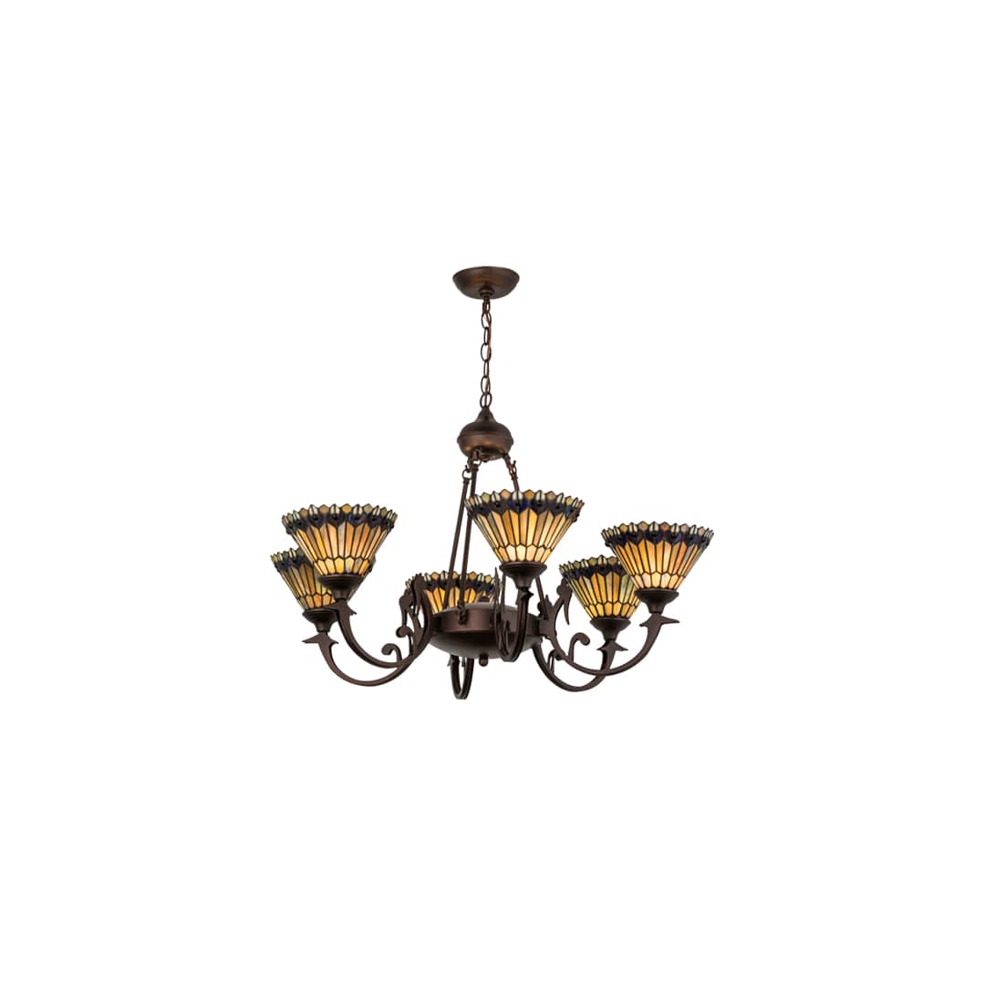 Tiffany Jeweled Peacock 6 Light 34" Wide Chandelier