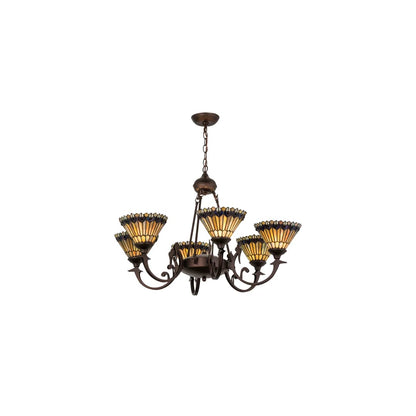 Tiffany Jeweled Peacock 6 Light 34" Wide Chandelier