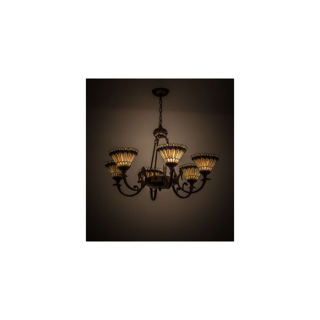 Tiffany Jeweled Peacock 6 Light 34" Wide Chandelier
