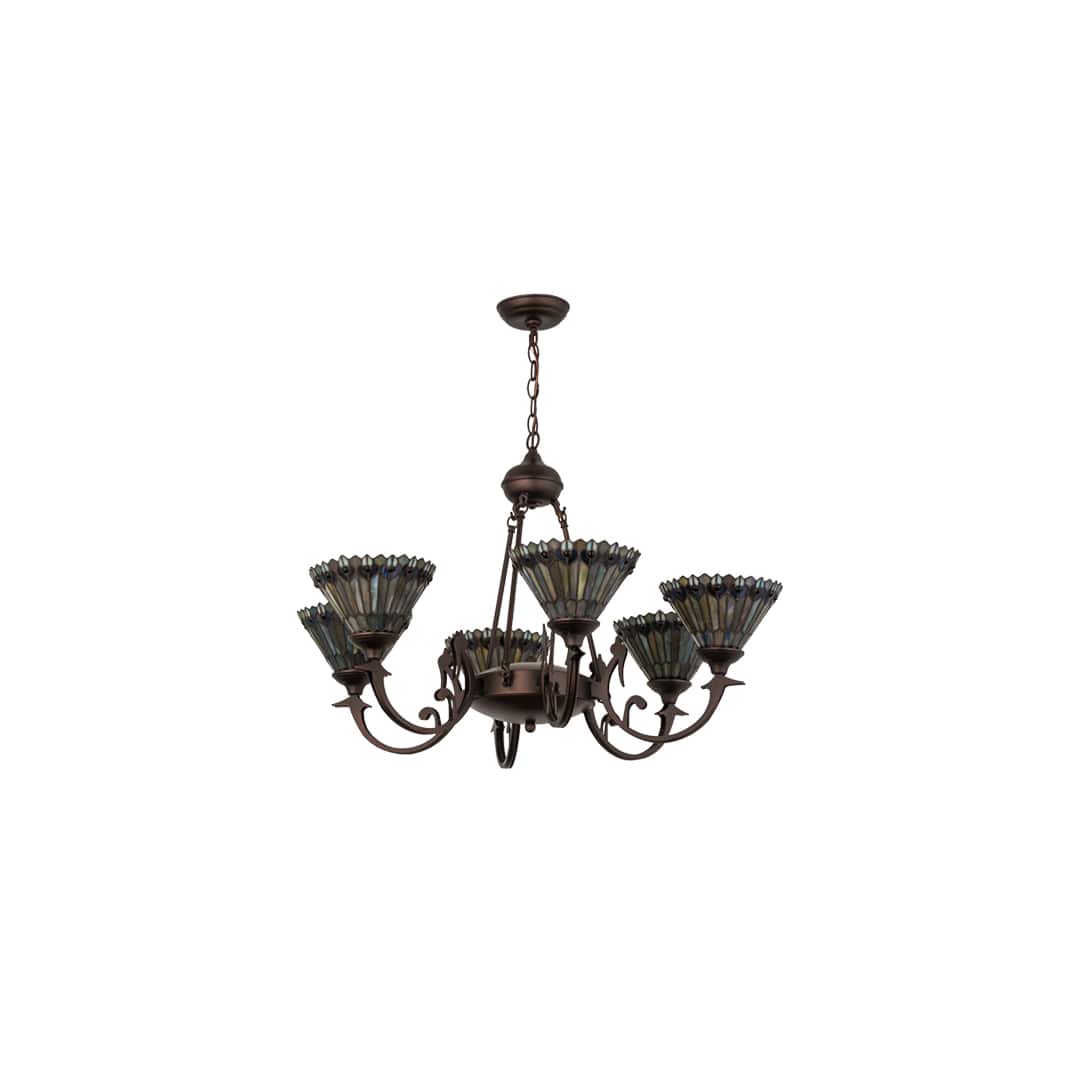Tiffany Jeweled Peacock 6 Light 34" Wide Chandelier
