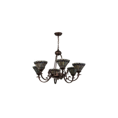 Tiffany Jeweled Peacock 6 Light 34" Wide Chandelier