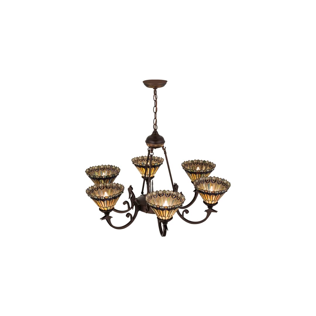 Tiffany Jeweled Peacock 6 Light 34" Wide Chandelier