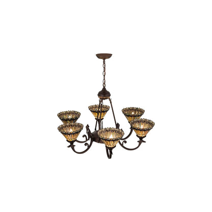 Tiffany Jeweled Peacock 6 Light 34" Wide Chandelier