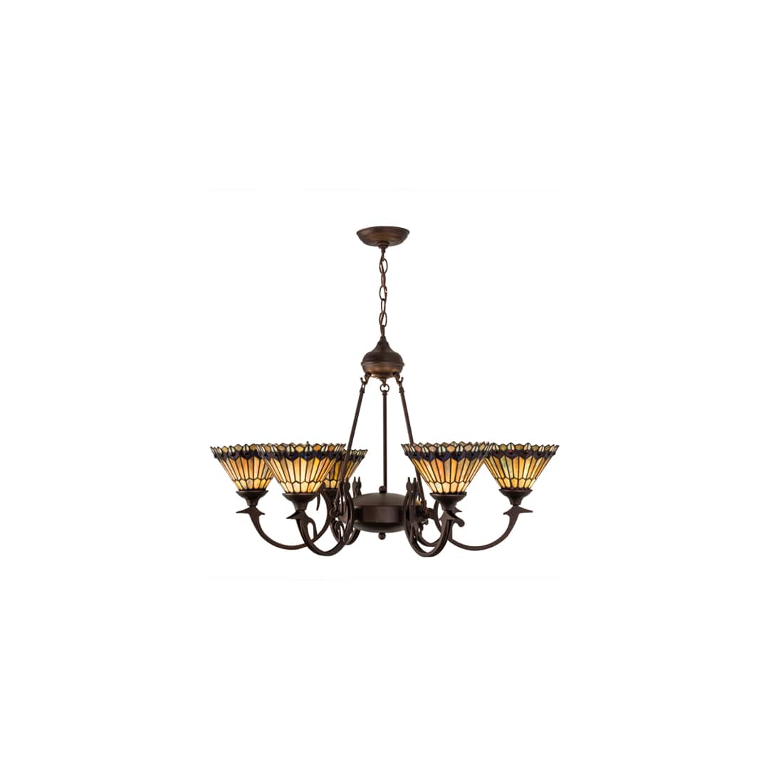 Tiffany Jeweled Peacock 6 Light 34" Wide Chandelier