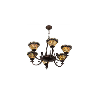 Tiffany Jeweled Peacock 6 Light 34" Wide Chandelier