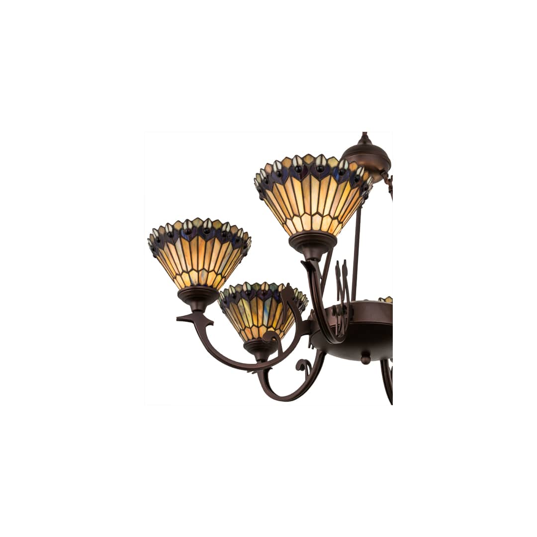 Tiffany Jeweled Peacock 6 Light 34" Wide Chandelier