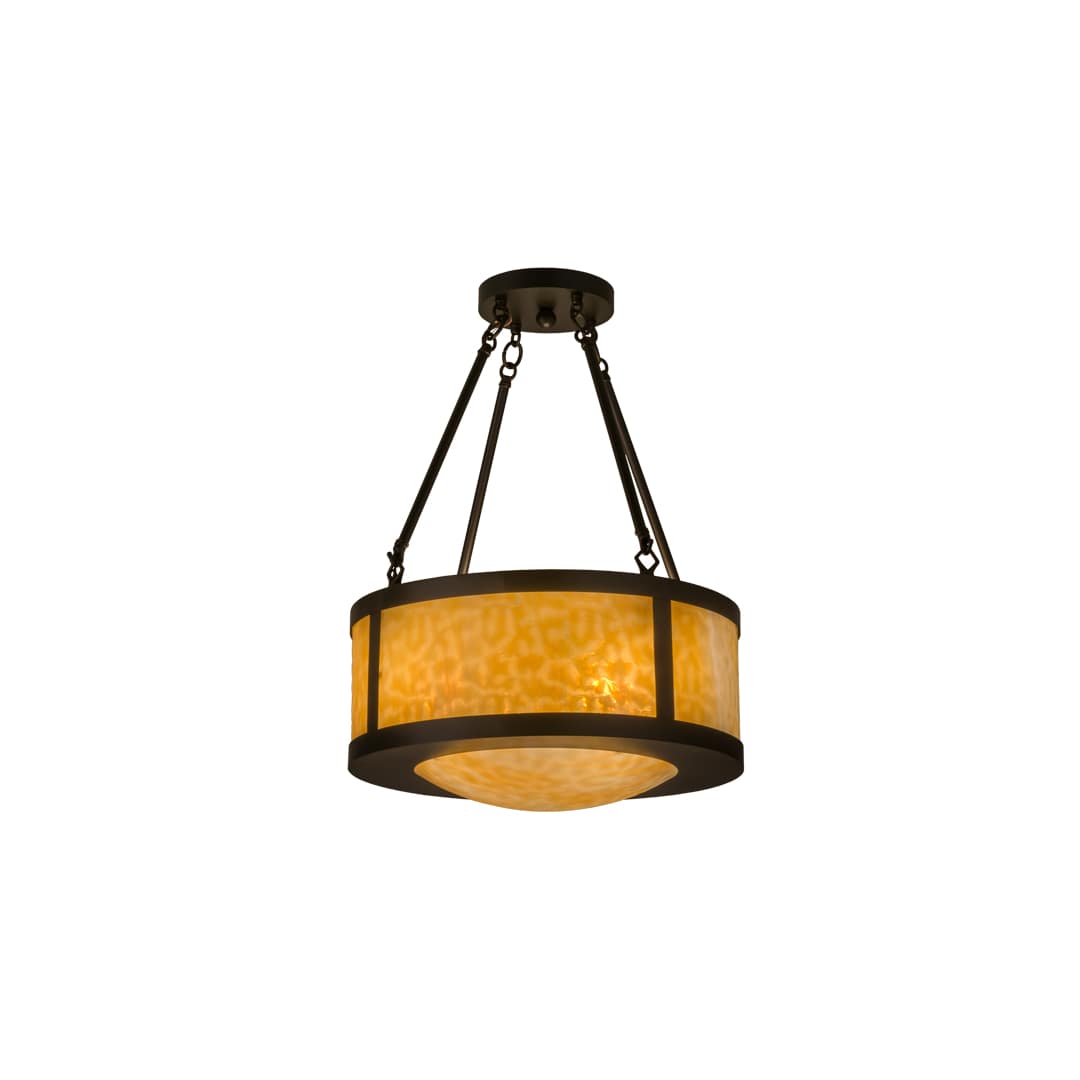 Pomona 4 Light 18" Wide Semi-Flush Drum Ceiling Fixture with Beige Glass Shade - Craftsman Brown Finish