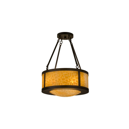 Pomona 4 Light 18" Wide Semi-Flush Drum Ceiling Fixture with Beige Glass Shade - Craftsman Brown Finish