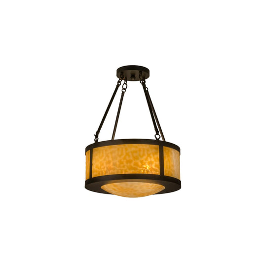 Pomona 4 Light 18" Wide Semi-Flush Drum Ceiling Fixture with Beige Glass Shade - Craftsman Brown Finish