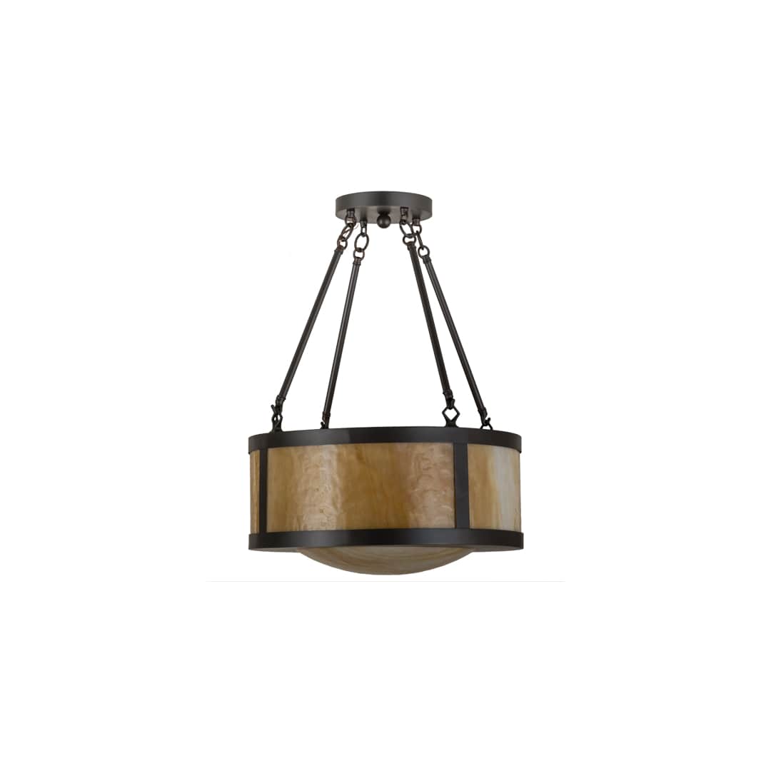 Pomona 4 Light 18" Wide Semi-Flush Drum Ceiling Fixture with Beige Glass Shade - Craftsman Brown Finish