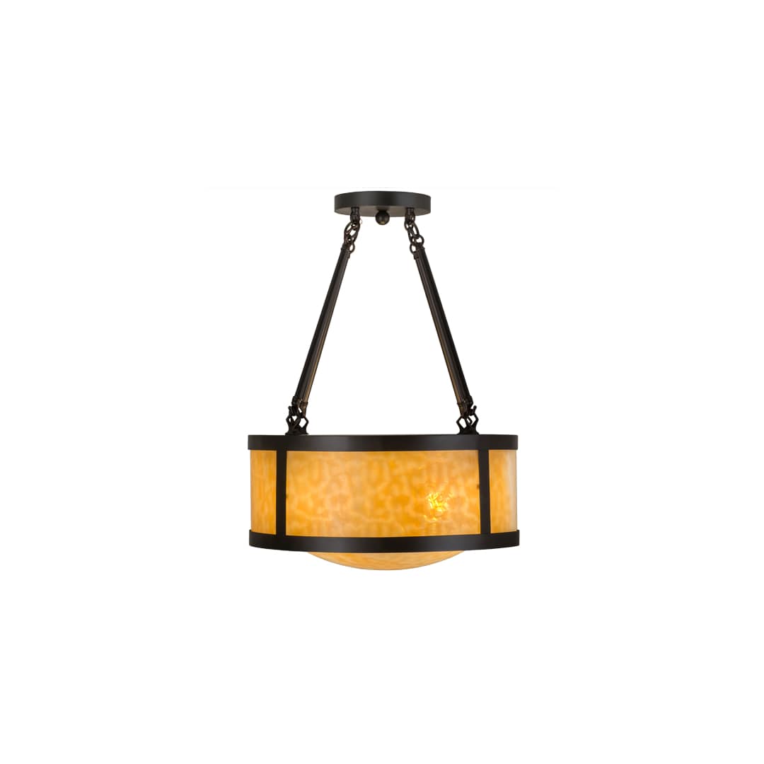 Pomona 4 Light 18" Wide Semi-Flush Drum Ceiling Fixture with Beige Glass Shade - Craftsman Brown Finish