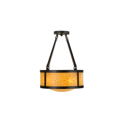 Pomona 4 Light 18" Wide Semi-Flush Drum Ceiling Fixture with Beige Glass Shade - Craftsman Brown Finish