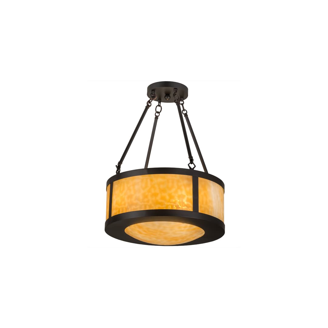 Pomona 4 Light 18" Wide Semi-Flush Drum Ceiling Fixture with Beige Glass Shade - Craftsman Brown Finish