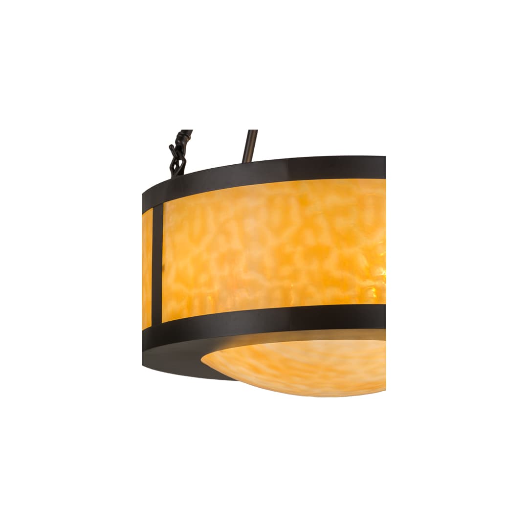 Pomona 4 Light 18" Wide Semi-Flush Drum Ceiling Fixture with Beige Glass Shade - Craftsman Brown Finish