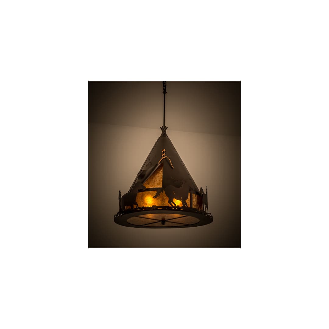 Teepee with Running Horses 4 Light 24" Wide Pendant
