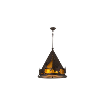 Teepee with Running Horses 4 Light 24" Wide Pendant