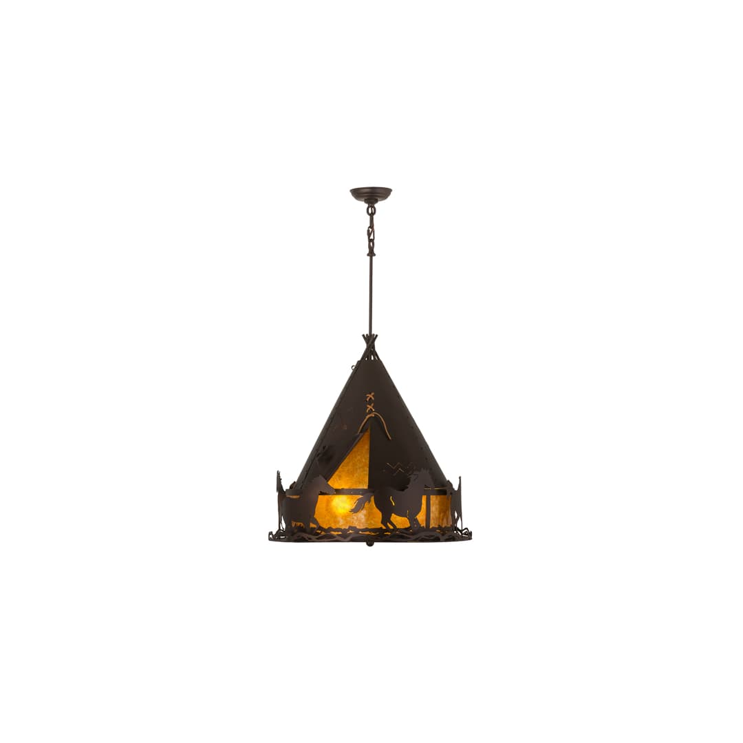 Teepee with Running Horses 4 Light 24" Wide Pendant