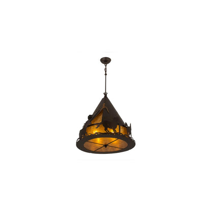 Teepee with Running Horses 4 Light 24" Wide Pendant