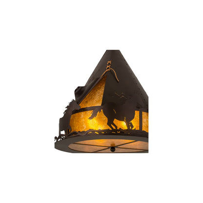 Teepee with Running Horses 4 Light 24" Wide Pendant