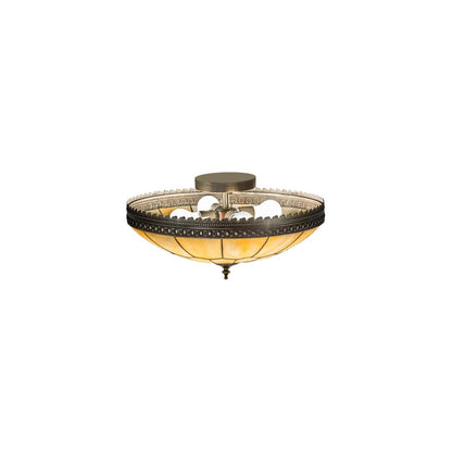 Vincent Honeycomb 4 Light 20" Wide Semi-Flush Bowl Ceiling Fixture with Beige Glass Shade - Craftsman Brown Finish