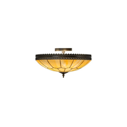Vincent Honeycomb 4 Light 20" Wide Semi-Flush Bowl Ceiling Fixture with Beige Glass Shade - Craftsman Brown Finish