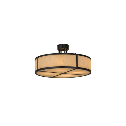 Cilindro 4 Light 24" Wide Semi-Flush Drum Ceiling Fixture with Beige Idalight Shade - Timeless Bronze Finish