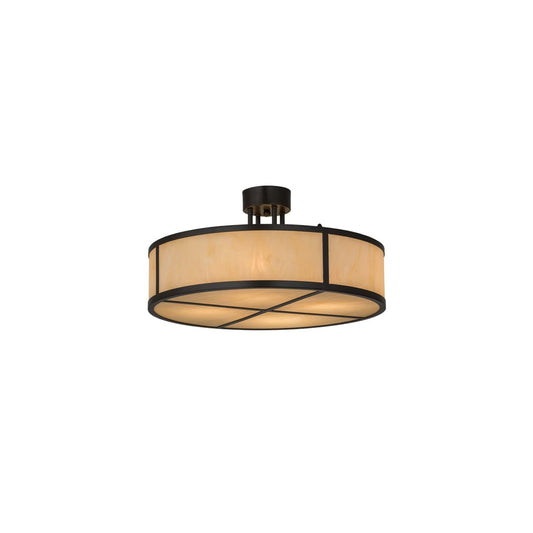 Cilindro 4 Light 24" Wide Semi-Flush Drum Ceiling Fixture with Beige Idalight Shade - Timeless Bronze Finish