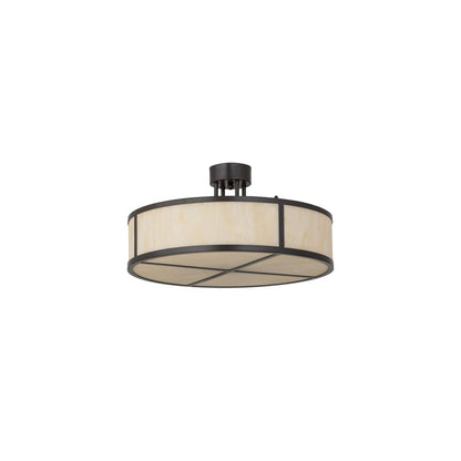 Cilindro 4 Light 24" Wide Semi-Flush Drum Ceiling Fixture with Beige Idalight Shade - Timeless Bronze Finish