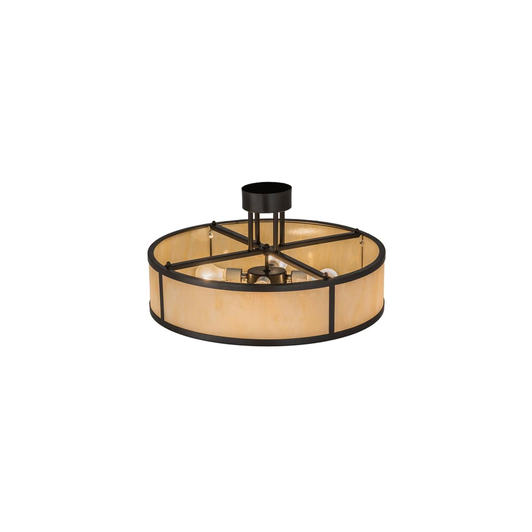 Cilindro 4 Light 24" Wide Semi-Flush Drum Ceiling Fixture with Beige Idalight Shade - Timeless Bronze Finish
