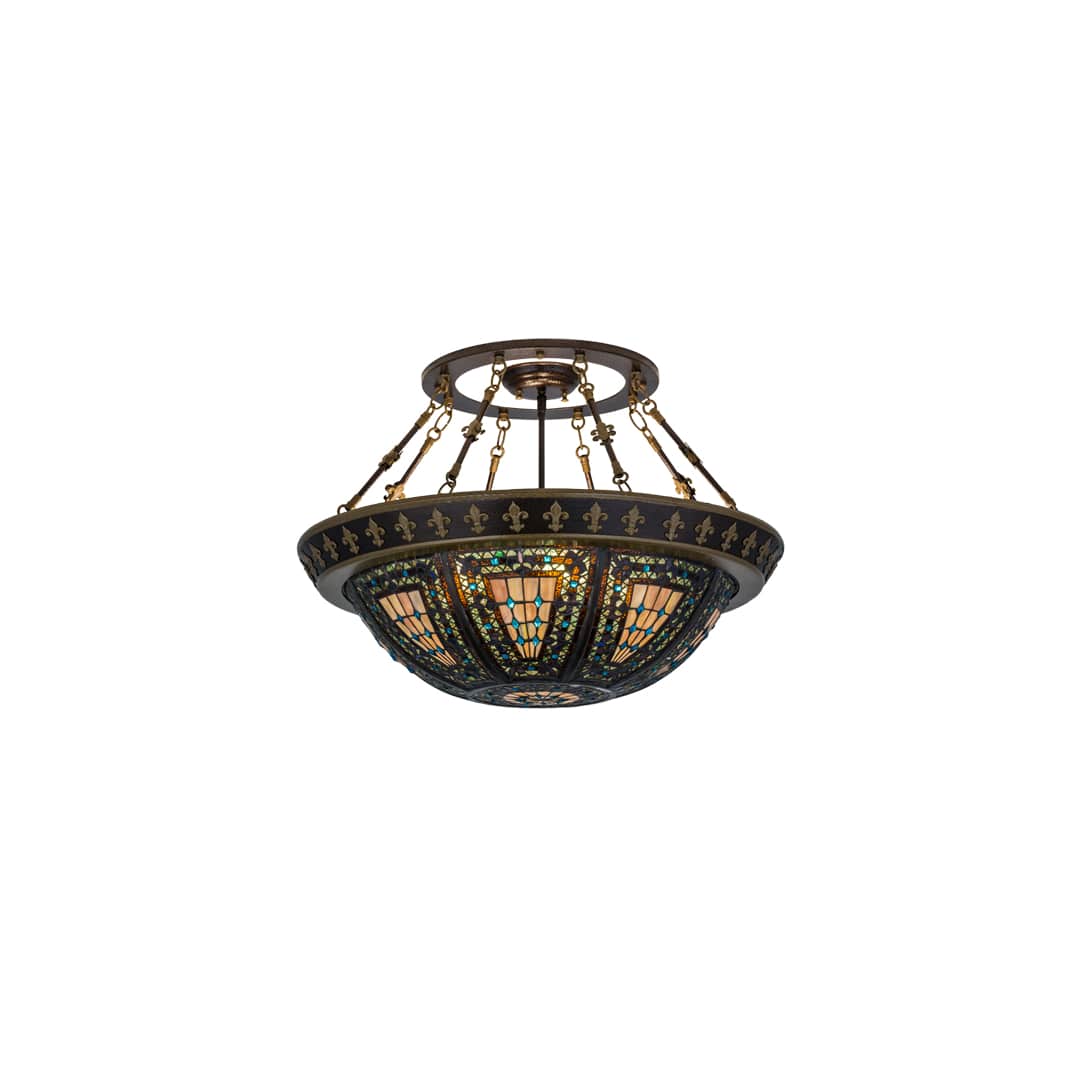Fleur-de-lis 4 Light 28" Wide Semi-Flush Bowl Ceiling Fixture - Copper Vein Finish