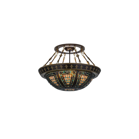 Fleur-de-lis 4 Light 28" Wide Semi-Flush Bowl Ceiling Fixture - Copper Vein Finish