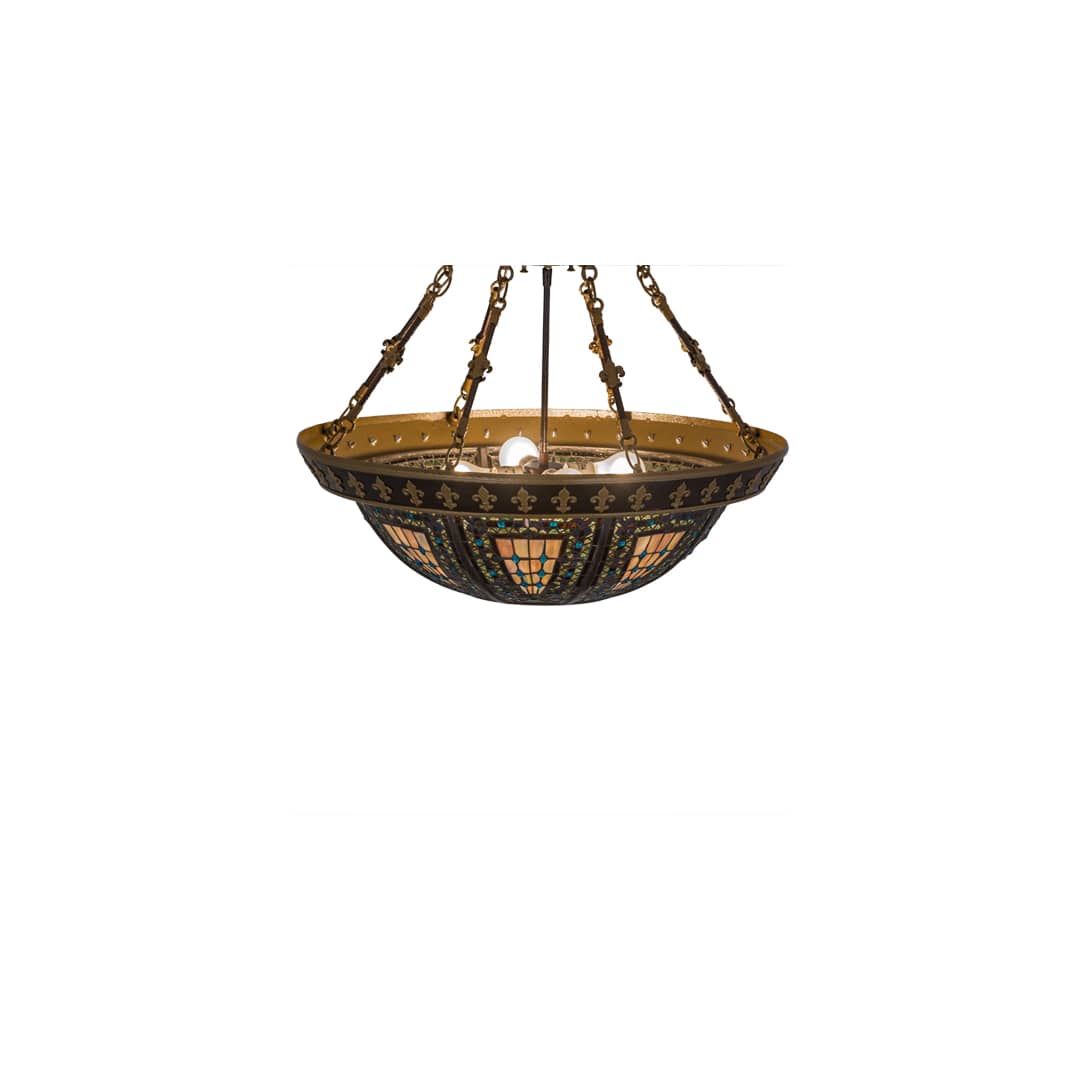 Fleur-de-lis 4 Light 28" Wide Semi-Flush Bowl Ceiling Fixture - Copper Vein Finish