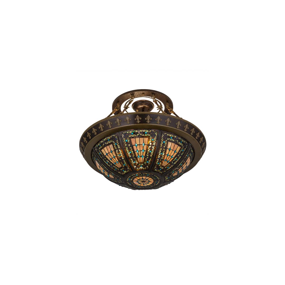 Fleur-de-lis 4 Light 28" Wide Semi-Flush Bowl Ceiling Fixture - Copper Vein Finish