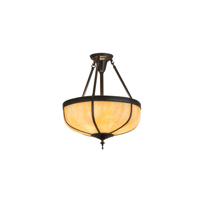 Arts and Crafts 3 Light 18" Wide Semi-Flush Bowl Ceiling Fixture with Beige Iridescent Glass Shade - Craftsman Brown Finish