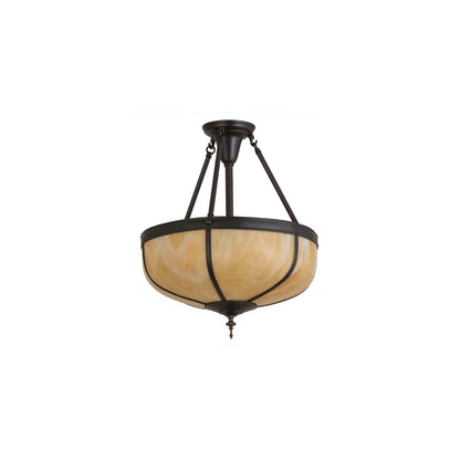 Arts and Crafts 3 Light 18" Wide Semi-Flush Bowl Ceiling Fixture with Beige Iridescent Glass Shade - Craftsman Brown Finish