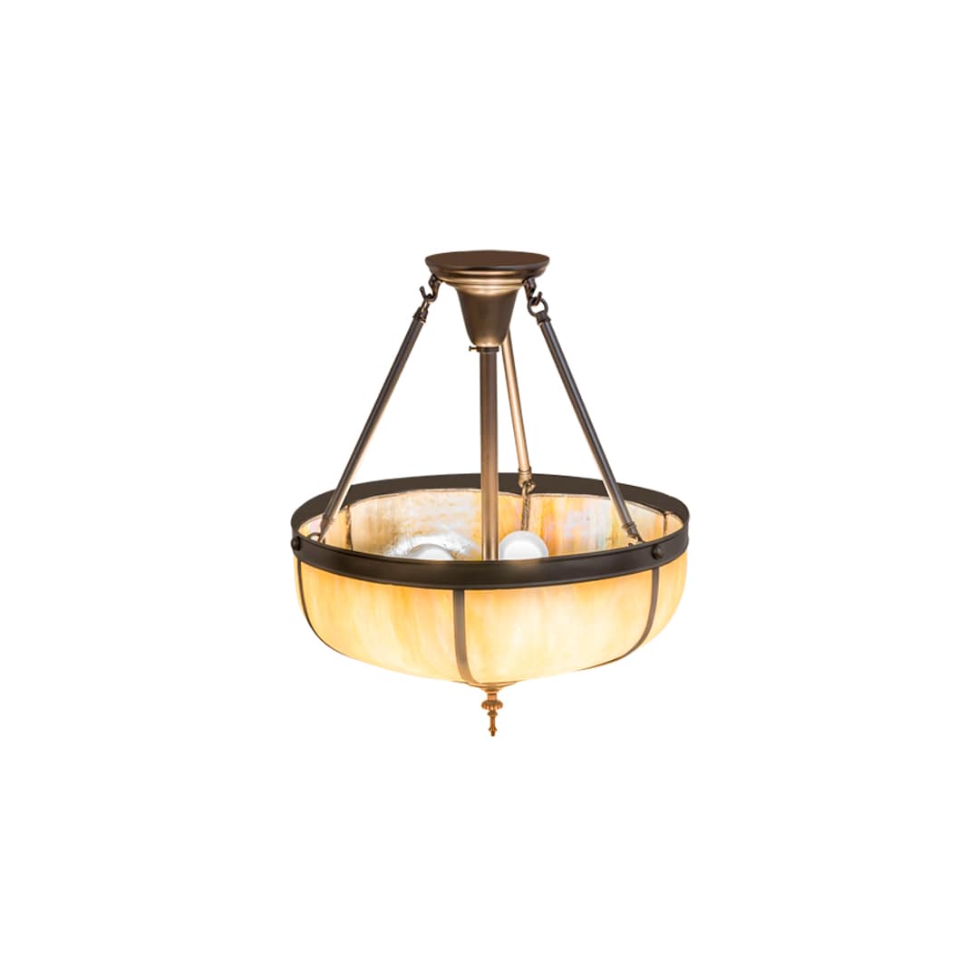 Arts and Crafts 3 Light 18" Wide Semi-Flush Bowl Ceiling Fixture with Beige Iridescent Glass Shade - Craftsman Brown Finish