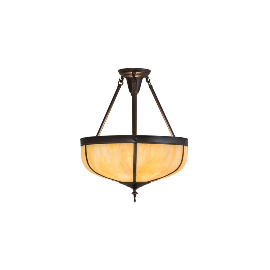 Arts and Crafts 3 Light 18" Wide Semi-Flush Bowl Ceiling Fixture with Beige Iridescent Glass Shade - Craftsman Brown Finish