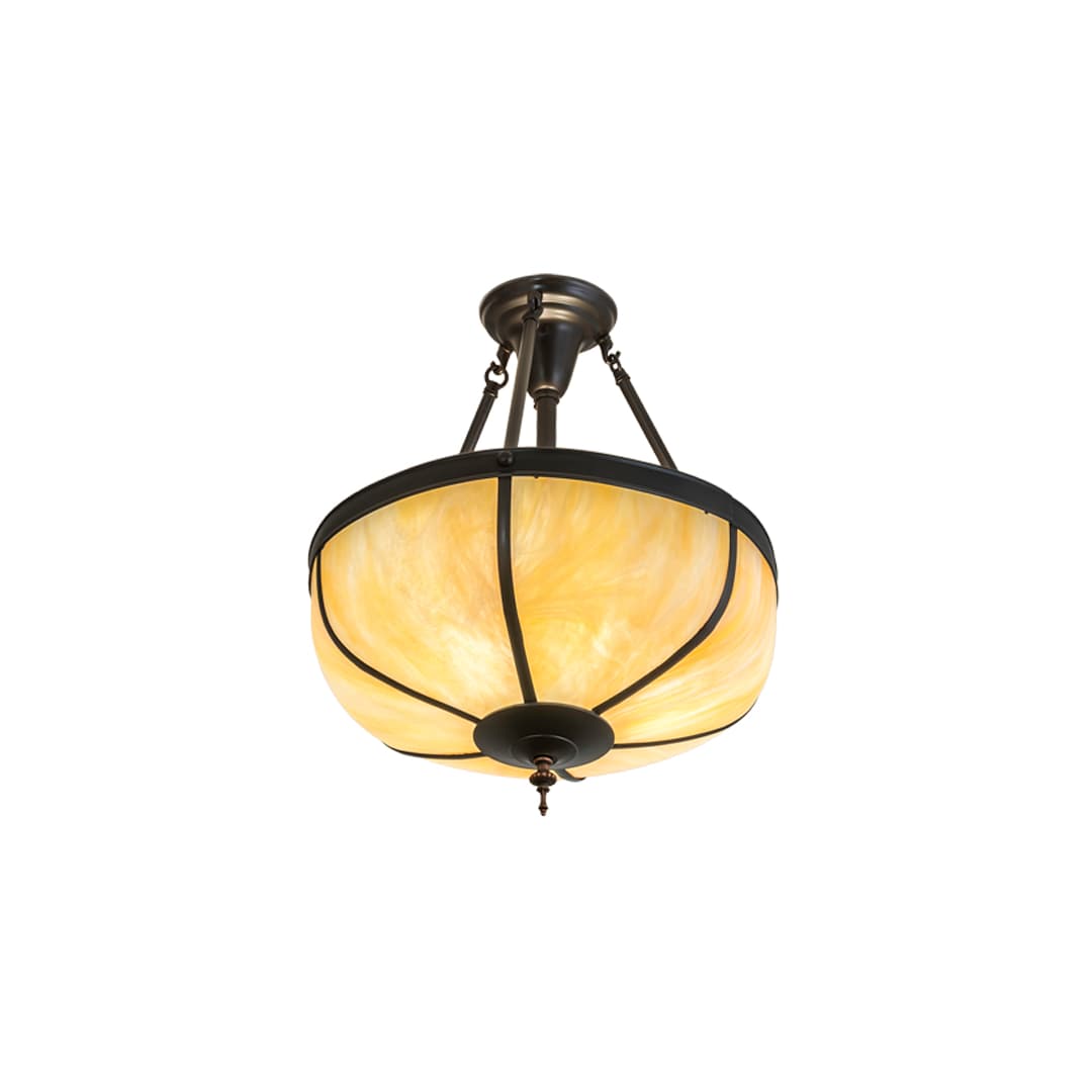 Arts and Crafts 3 Light 18" Wide Semi-Flush Bowl Ceiling Fixture with Beige Iridescent Glass Shade - Craftsman Brown Finish