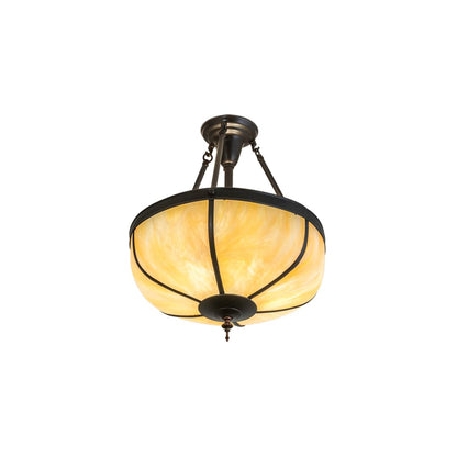 Arts and Crafts 3 Light 18" Wide Semi-Flush Bowl Ceiling Fixture with Beige Iridescent Glass Shade - Craftsman Brown Finish