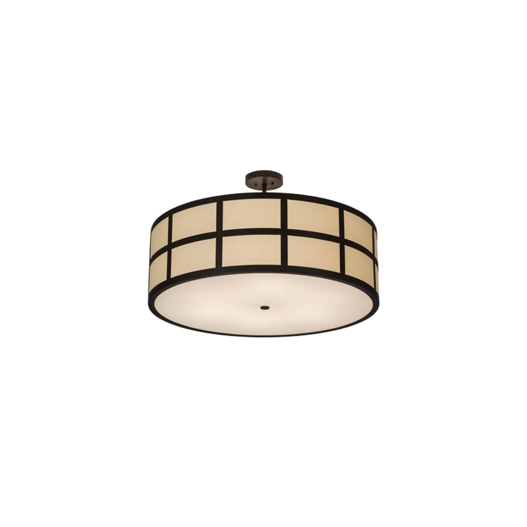 Cilindro Barnabas 6 Light 36" Wide Semi-Flush Drum Ceiling Fixture with Linen Textrene Shade - Timeless Bronze Finish