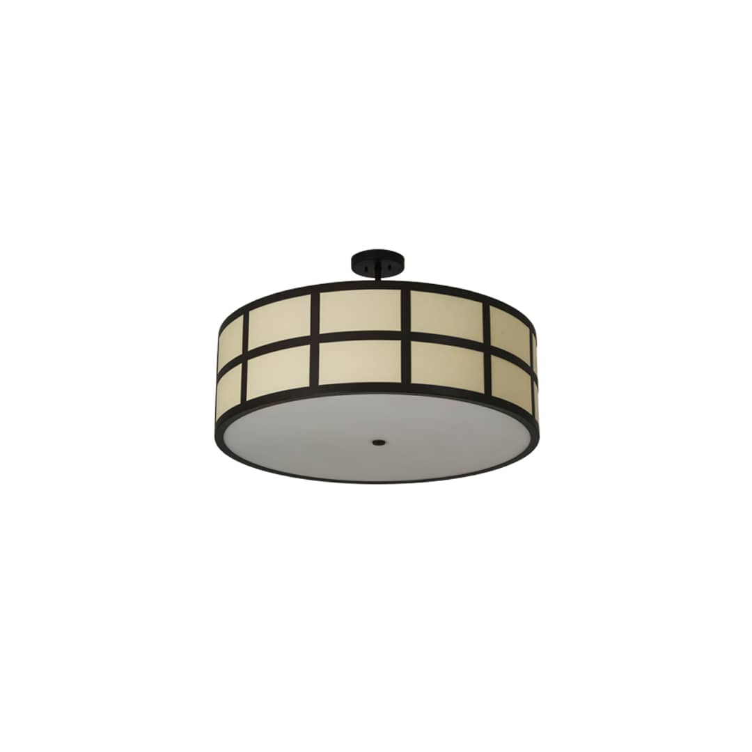 Cilindro Barnabas 6 Light 36" Wide Semi-Flush Drum Ceiling Fixture with Linen Textrene Shade - Timeless Bronze Finish